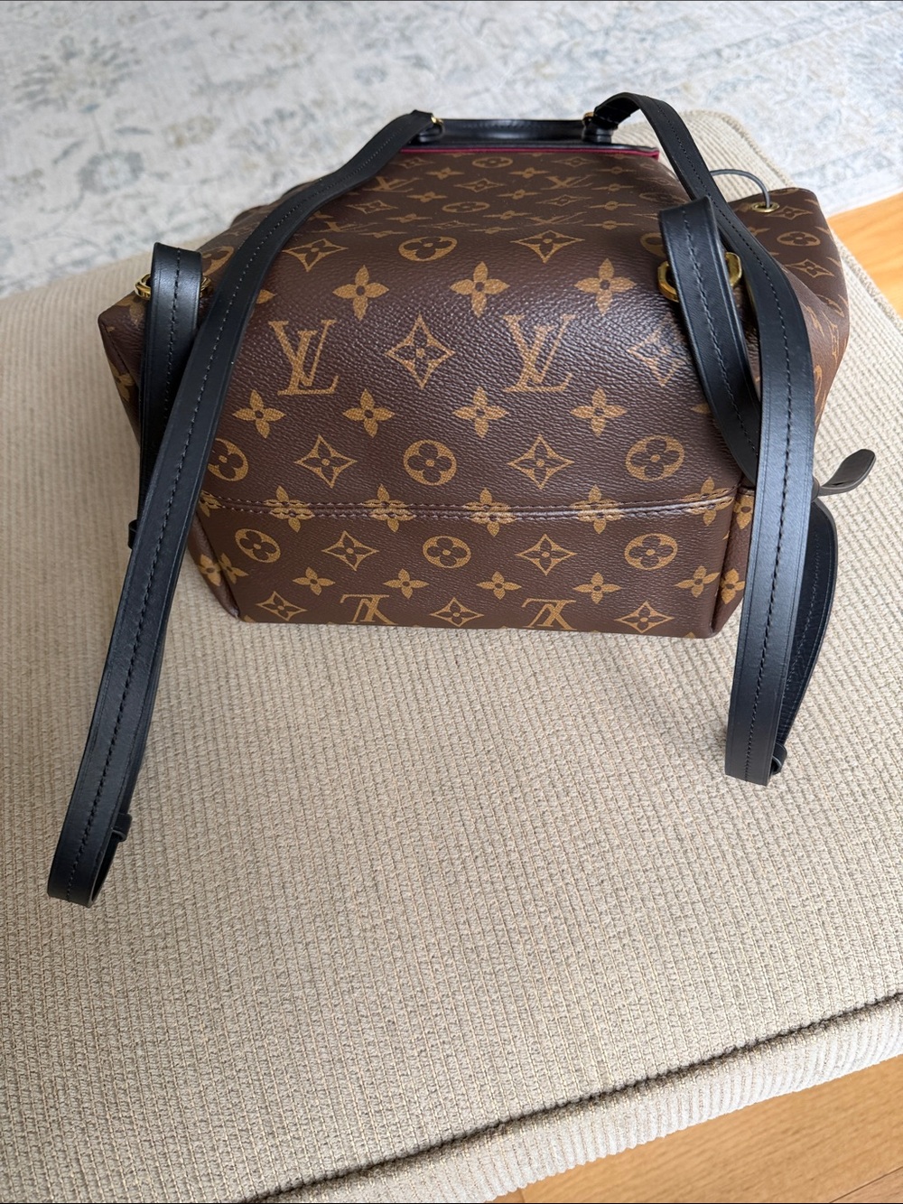 Louis Vuitton Brown Monogram Canvas Backpack with Black Flap and Red Interior - Picture 7 of 7